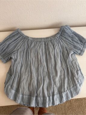 See By Chloe Light Blue Off-Shoulder Gauze Top